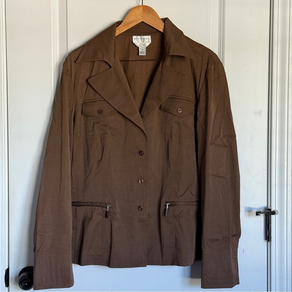 Talbots Jackets & Blazers - TALBOTS Collection Women Brown Viscose Cotton Field Jacket Button/Pocket Size 16